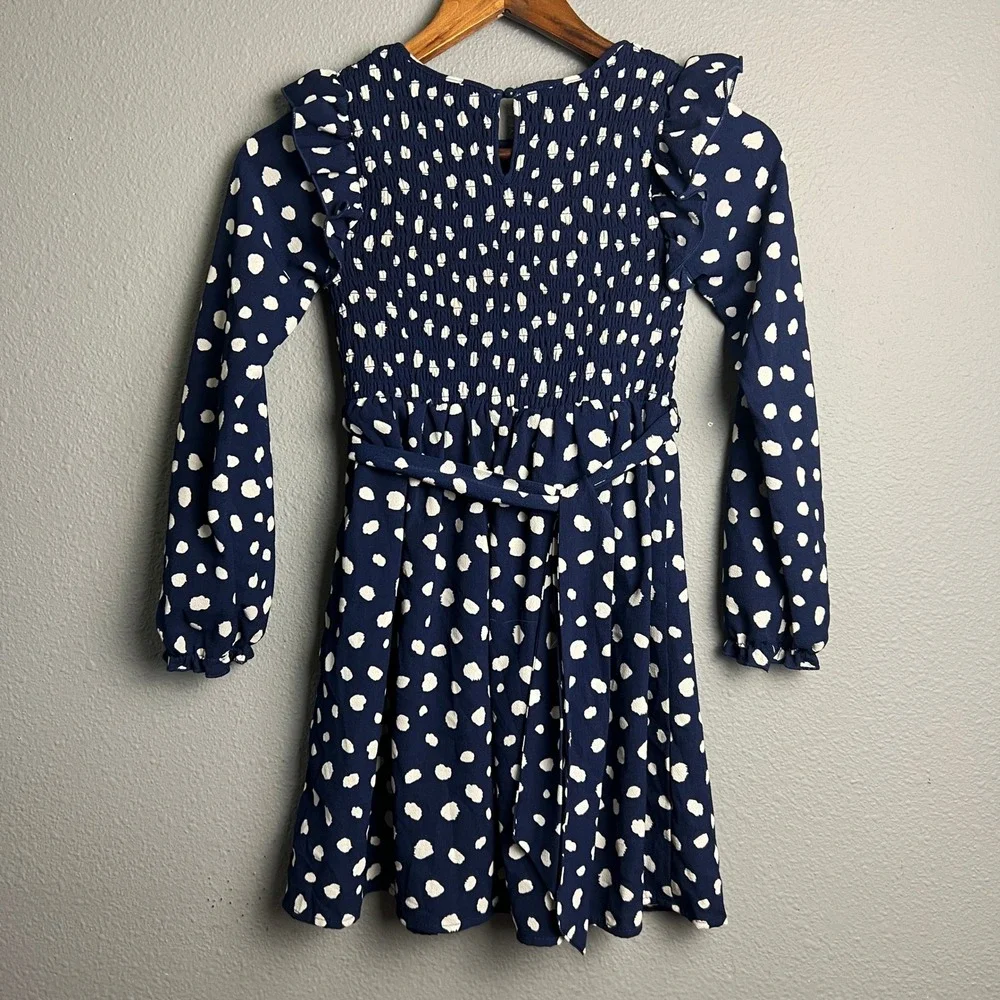 Speechless Kids TM Truly Me Polka Dot Dress Smocked Ruffle Long SL Girls Size 8‎